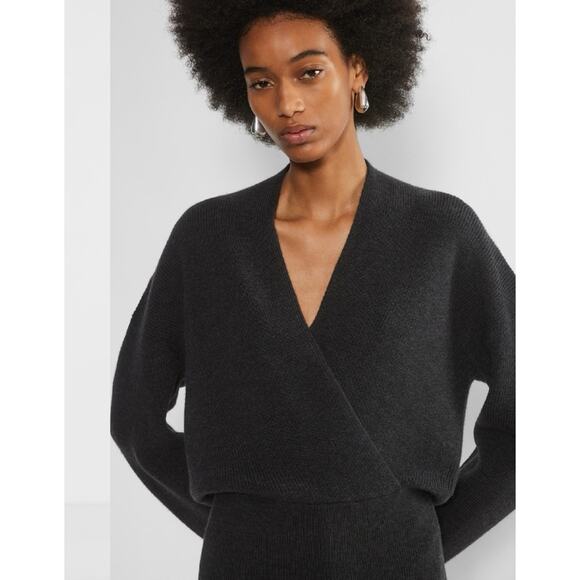 NWOT Babaton Women Heather Charcoal Atticus Merino Wool V-Neck Sweater Sz Small - Picture 4 of 11